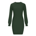 thumbnail image 3 of Gspmoly Robes pour Femmes Grande Taille, Robe en Tricot Ajustée à Enfiler pour Femmes, Col Montant, Robe en Laine à Manches Longues, Col Rond, Longueur Genou, Robes Formelles pour Femmes Offres, 3 of 5