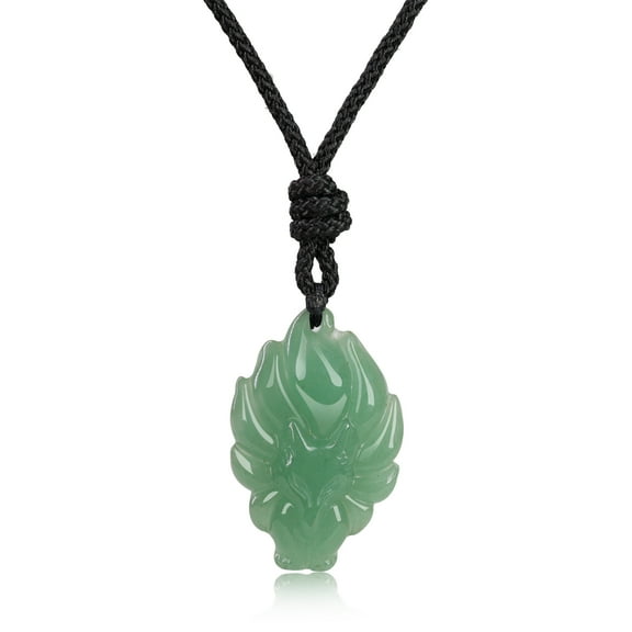 COAI Green Aventurine Stone Nine Tailed Fox Pendant Necklace Unisex