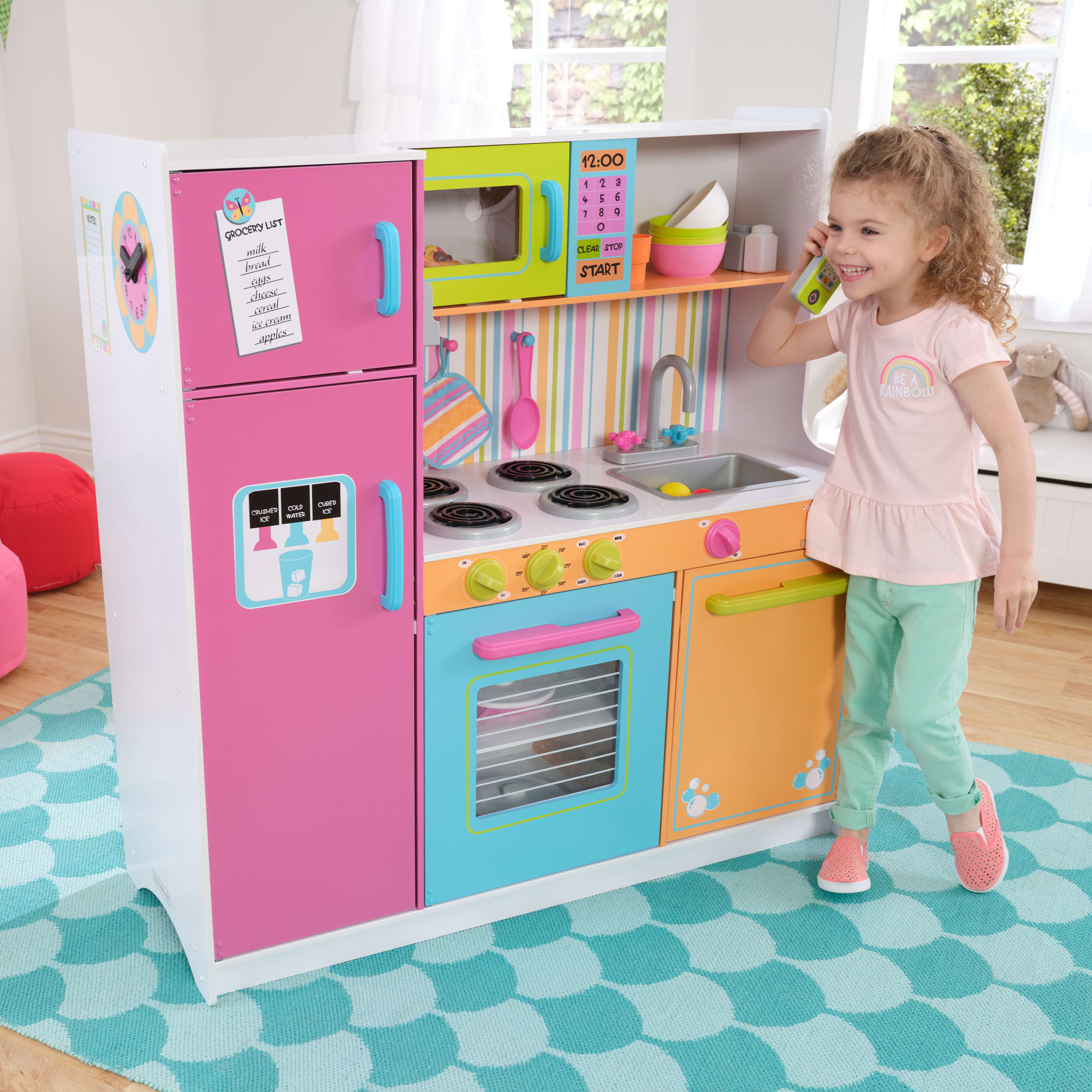 KidKraft Deluxe Big and Bright Wooden Play Kitchen for Kids, Neon Colors - image 3 of 10
