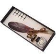 thumbnail image 1 of Retro Carved Feather Pen Set with Stainless Steel Writing Suit, Replacement Pen Nib Signature Gift, Table Decoration, 1 of 7