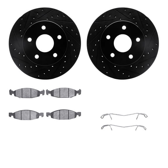 Dynamic Friction Company Front Brake Rotors-Drilled and Slotted-Black with Ultimate Duty Performance Brake Pads includes Hardware 8412-42032