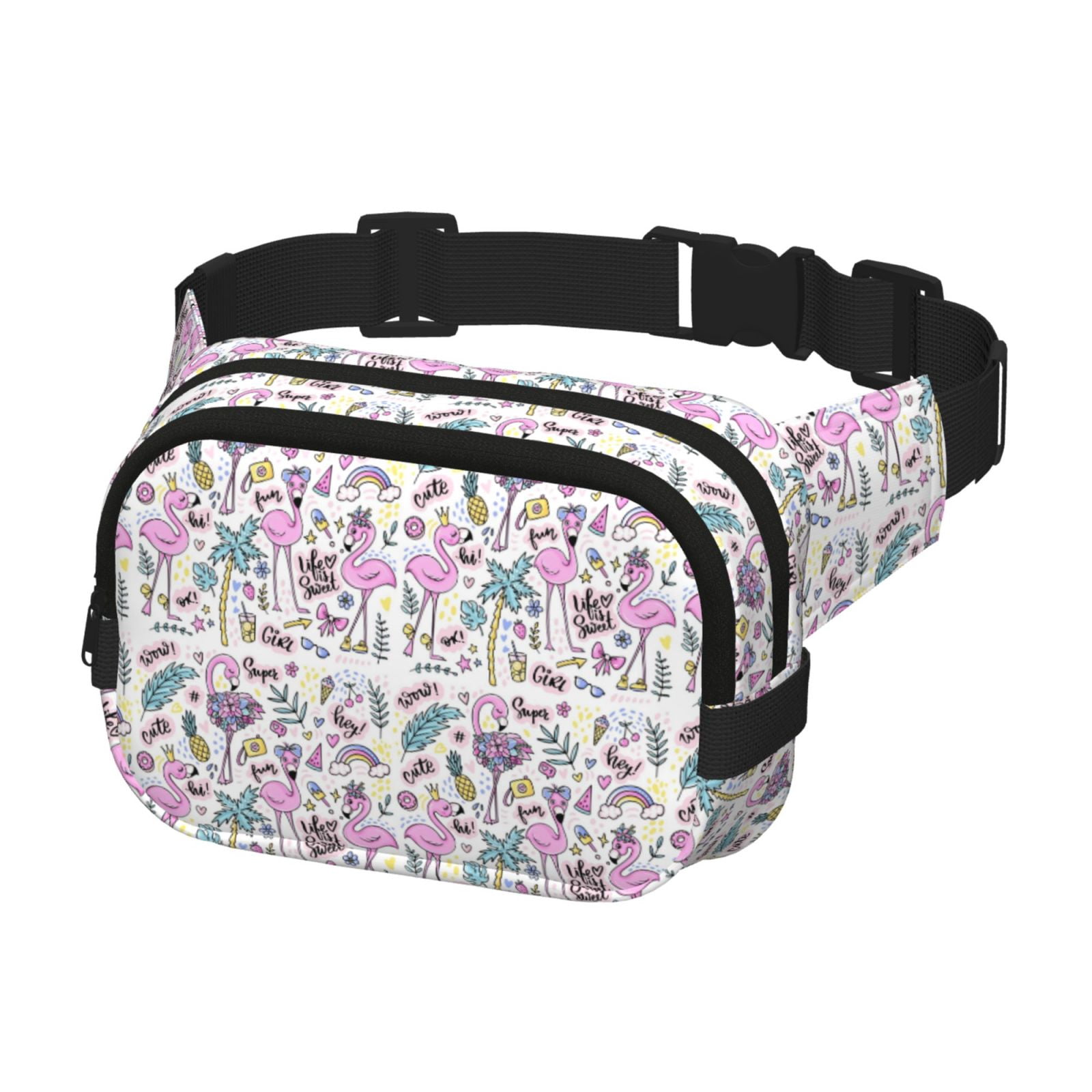 Picia Summer with Flamingo Print Square Double-Layer Waist Bag Mini Adjustable Waist Belt Bag Exercise Running Travel Hiking