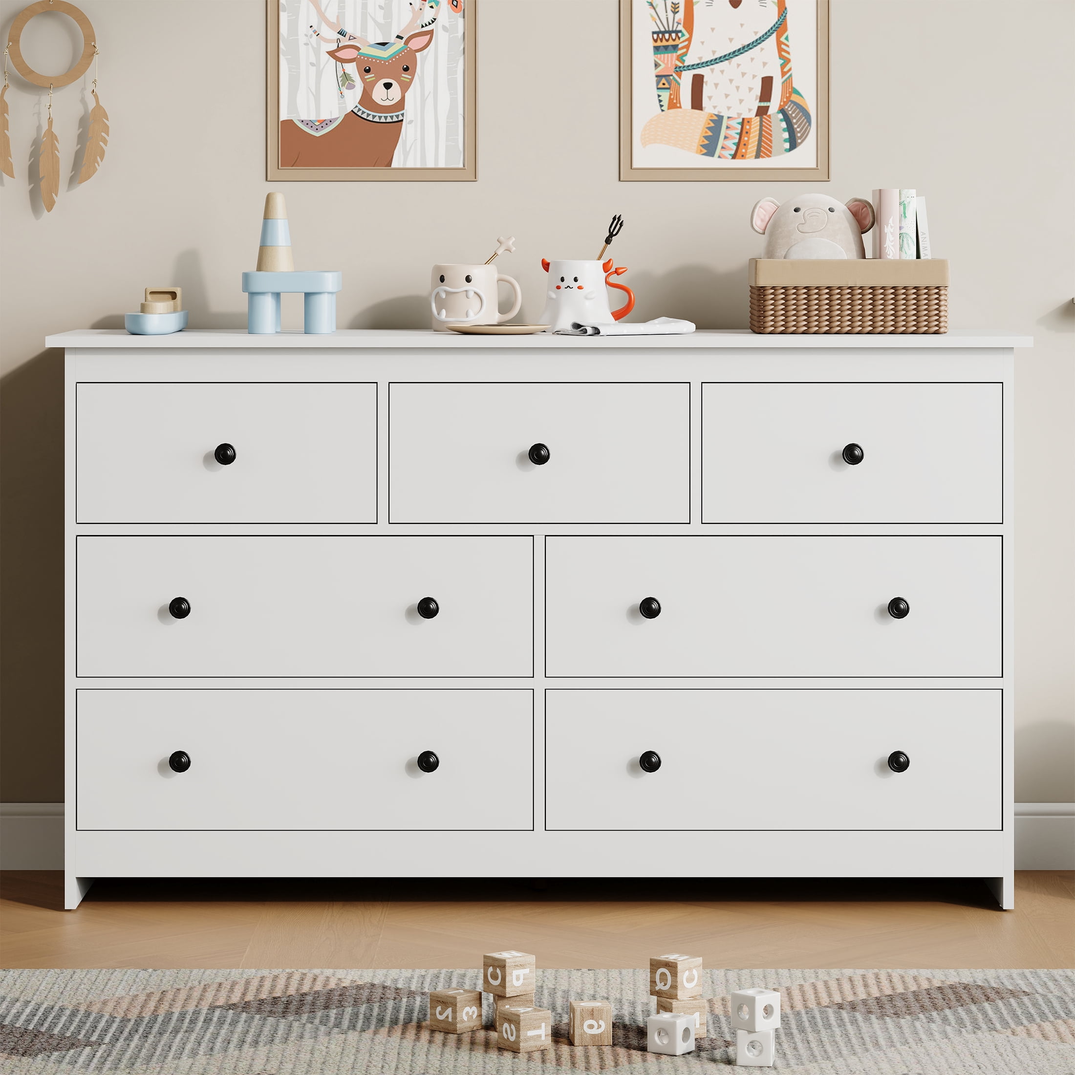 YouTrend 7 Drawer Dresser,White Dresser for Bedroom Drawer Organizer Storage Drawers,Wood Adult Storage Cabinet Living Room Hallway