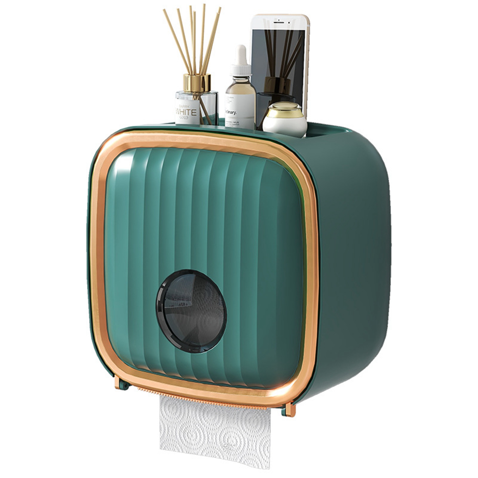 Toilet Paper Storage Box with Bulkhead,Wall Mounted Waterproof Toilet Paper Holder,Adhesive