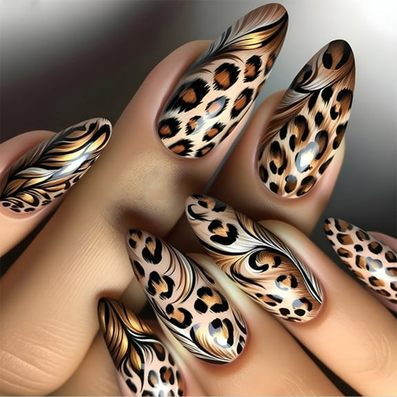 24Pcs Long Press On Nails Almond Artificial Nails Acrylic False Nails Manicure Nails Accesories For Wedding Party Dates