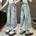 thumbnail image 2 of RUTAYY Toddler Kids Girls Jeans Distressed Elastic Waist Baggy Denim Wide Leg Trousers Versatile Pants, 2 of 9