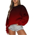 thumbnail image 2 of Rbaofujie Chandails d'Automne pour Femmes Col Rond Dégradé Haut à Manches Longues Chandail Chandail à Capuche Vin Mode pour Femmes Chandails à Capuchon et Chandails, 2 of 6