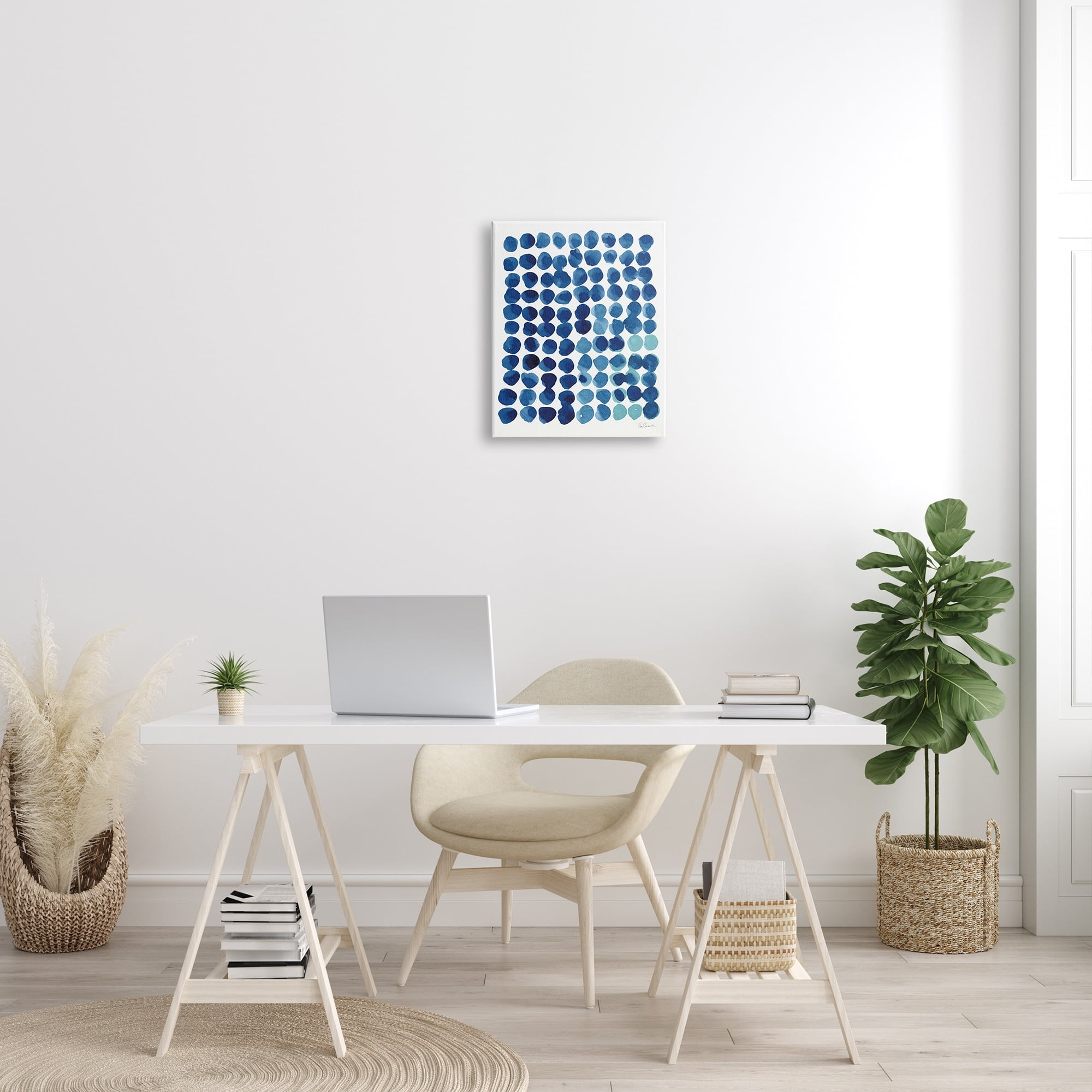 Stupell Industries Blue Polka Dot Pattern Circle Shape Grid Watercolor, 16 x 20, Design by Sue Schlabach