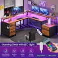 thumbnail image 4 of Corner Computer Desk with Led Lights and Monitor Shelf, Two Person Desk, L Shaped Desk with 6 Drawer, 108" Home Office Desk with File Drawer & Power Outlet, Rustic Brown, 4 of 9