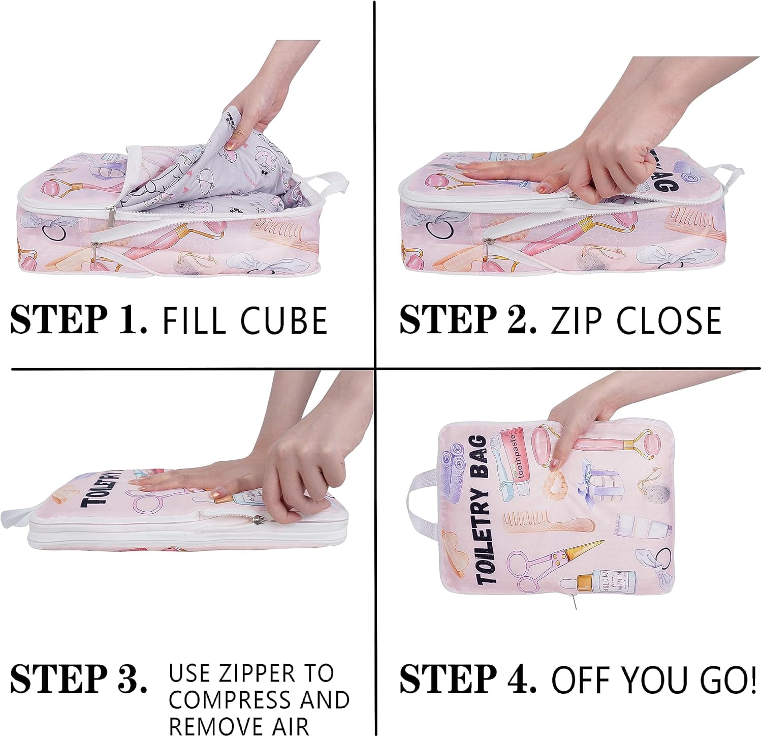 Compression Packing Cubes for Suitcases, 6 Set Travel Luggage Organizer Bags, Lightweight Waterproof Smell Proof Girls Stuff Packing Cubes as Travel Accessories for Women