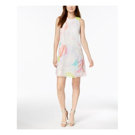 CALVIN KLEIN Womens Pink Printed Sleeveless Mini Trapeze Casual Dress 4