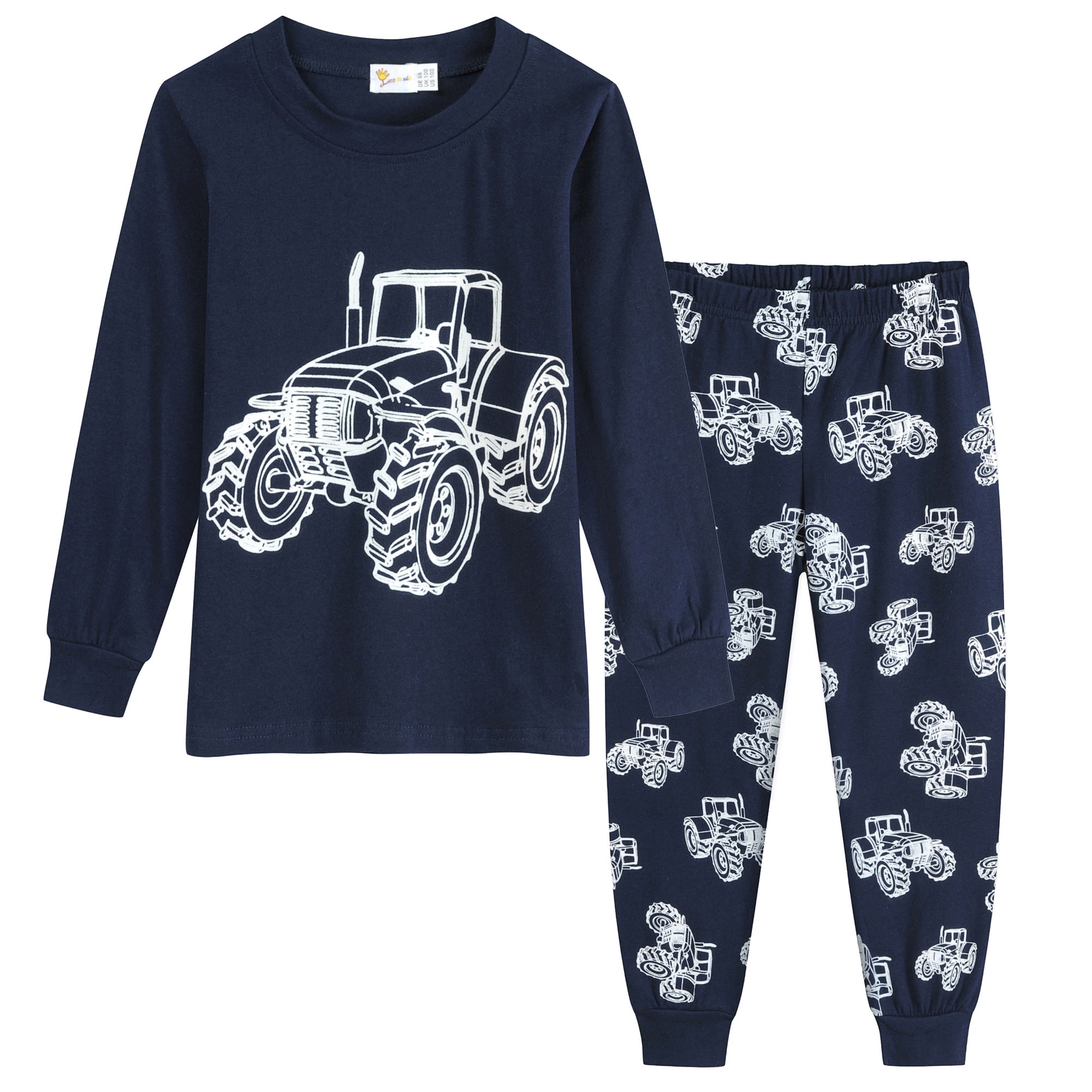 Little Hand Toddler Boy Pajamas Set Truck Kids Long 100 Cotton Sleepwear Pjs 3t White