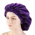 thumbnail image 4 of Flmtop Solid Color Women 2-Layer Night Sleep Bonnet Slouchy Hat Home Hair Care Cap, 4 of 7