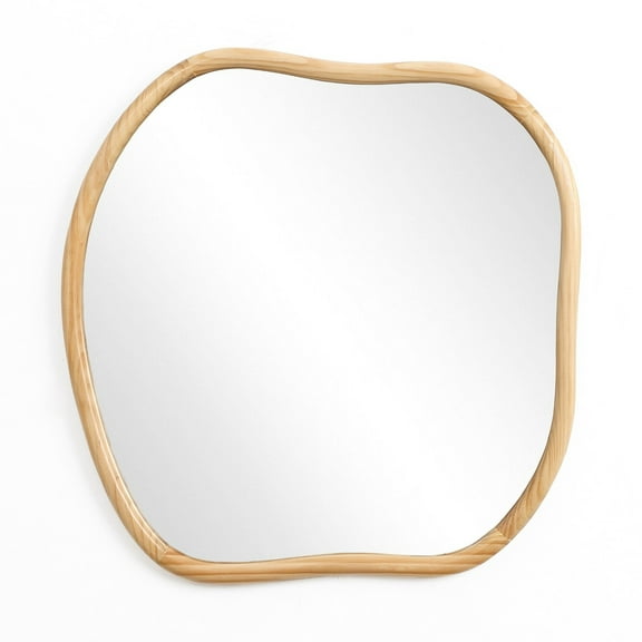 LuxenHome Natural Pine Wood Frame Square Irregular Wall Mirror, Accent and Vanity