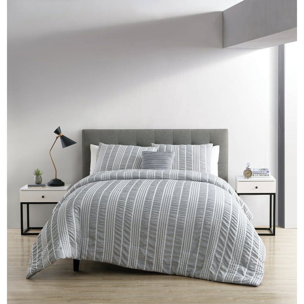 VCNY Home Dian Stripe Seersucker Comforter Set, Grey, King - Walmart ...