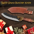 thumbnail image 6 of Qulajoy Butcher Knife - Hand Forged Camping Knife 7Cr17MOV Blade - Dragon Head Handle and Leather Sheath - Meat Cleaver for Hunting & Camping, 6 of 6