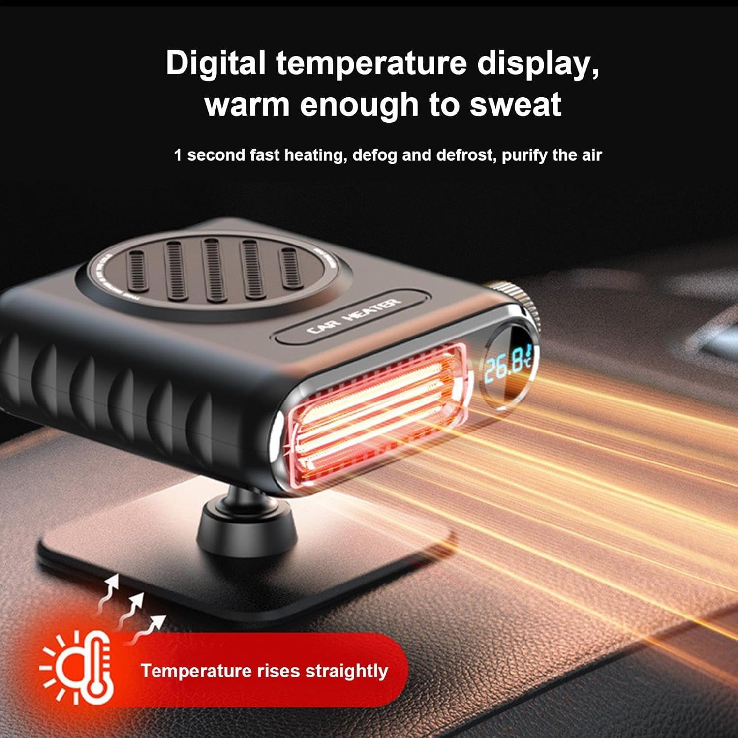 Portable Car Heaters For Vehiclem, 12V Car Heater, Auto Fan Heater, LED Display Adjustable Temperature Fast Heating Car Defrost Defogger, Vehicle Mounted Heater, Car Windshield Defroster Demister