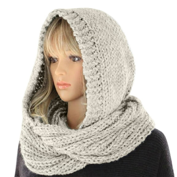 NUZYZ Autumn Winter Women Outdoor Thick Warm Keeping Solid Color Knitted Hooded Scarf