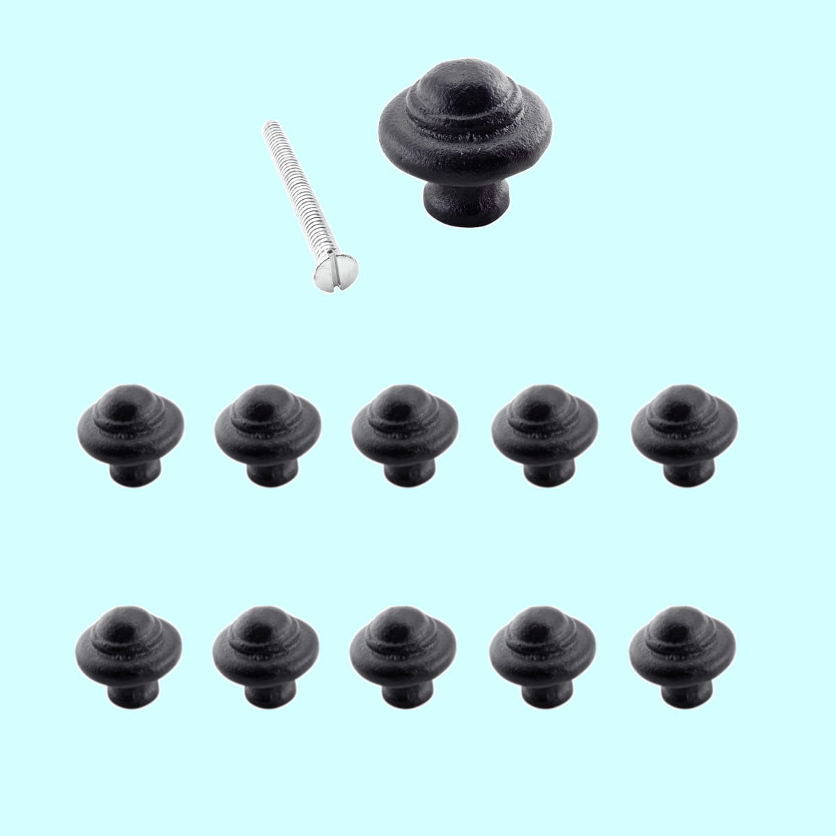Renovators Supply Cabinet Knobs 1 1/8 in. Round Black Iron Cabinet Handles w/Screws Kitchen Cabinet Handles Pack of 10