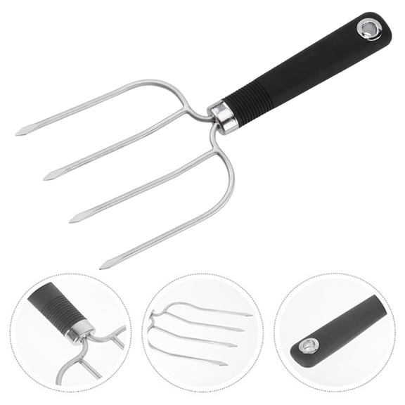 1Pc Stainless Steel Meat Fork,Turkey Lifting Forks,Roast Chicken Forks with No Slip Grip for BBQ,Transfer Chicken or Ham Poultry Lifters Easily,Sharp Roast Ham Forks,Easily Lift,Handle Meats,Black