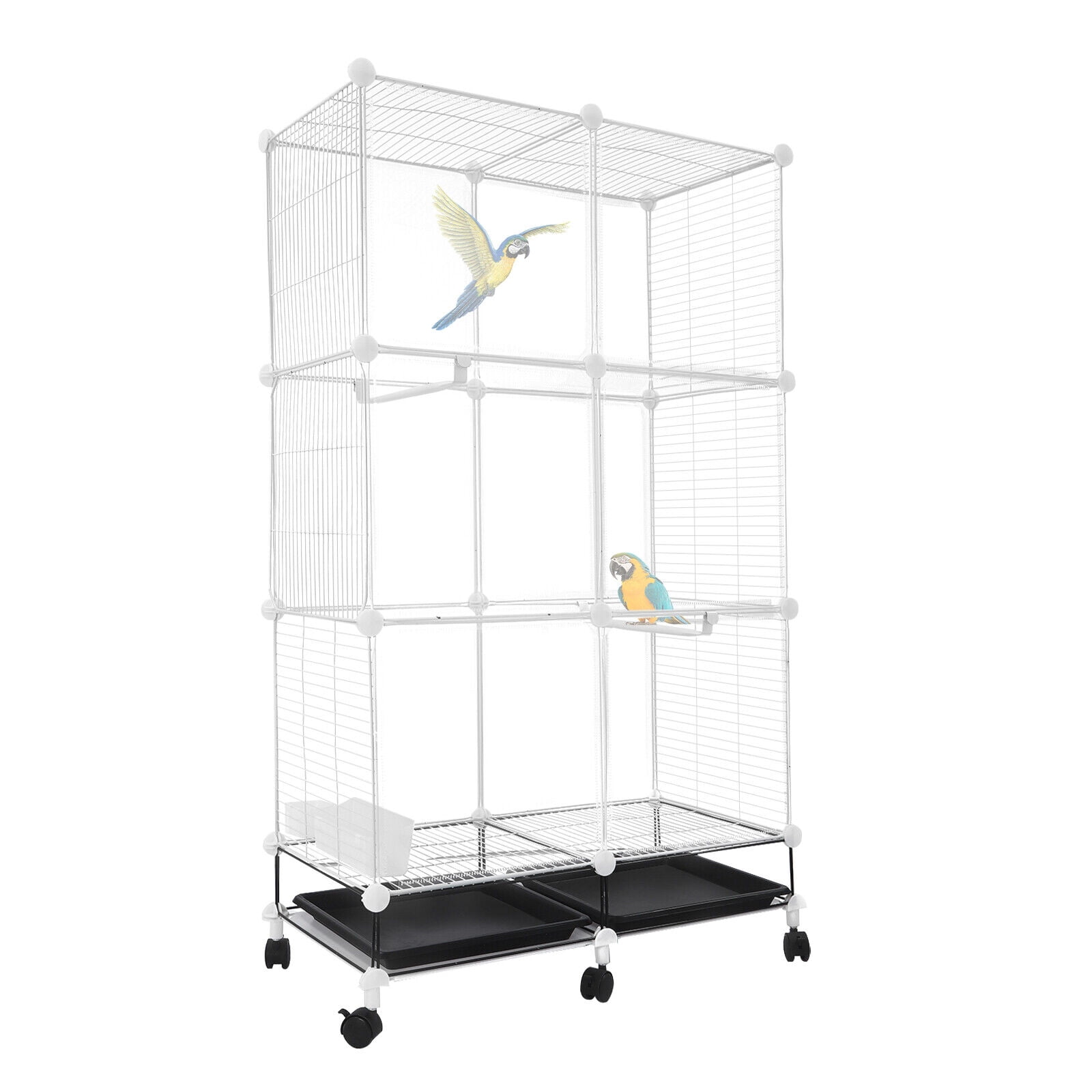 Rectangle Freestanding Bird Cage, Bird Cage with Universal Wheels 29.5*14.6*49.2in