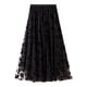 thumbnail image 1 of Falda de tul para mujer, elegante, vintage, con flores, corte A, falda midi con vuelo, 1 of 7