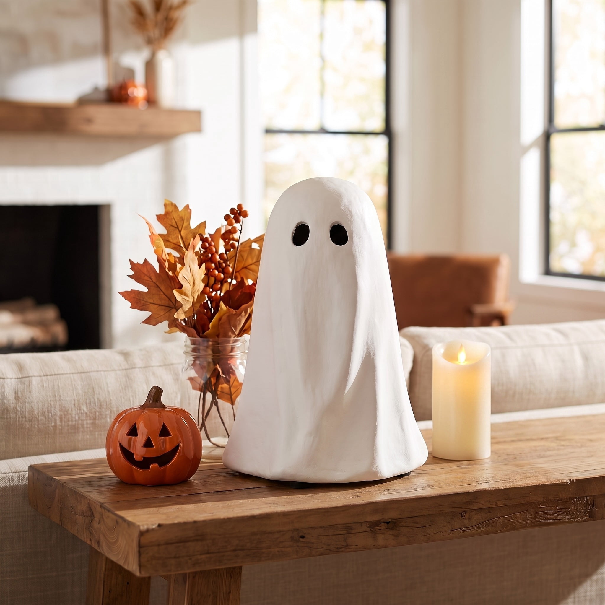 Paper Mache Ghost Decoration, White, 10.9", Halloween by Way To Celebrate