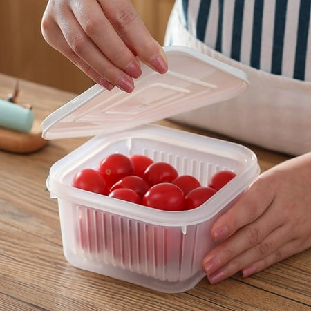 

Popvcly Double Layer Drain Storage Box with Lid Fridge Fresh-keeper Garlic Onion Ginger Container Berry Washing Bowl Cherry Basket