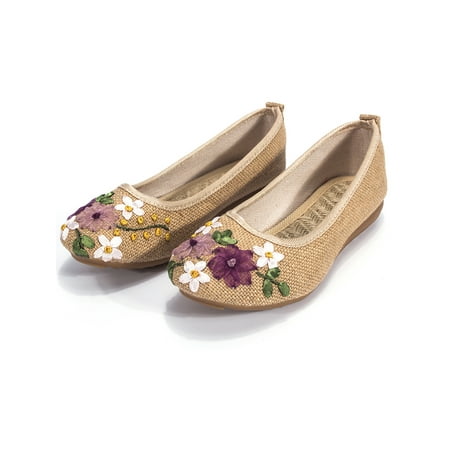 

QIYAA Womens Shoes Vintage Floral Embroidered Canvas Ballet Flats Ladies Comfortable Chinese Ballerinas Women Embroidery Shoe