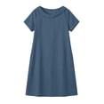 thumbnail image 4 of Women's Collared Dress Summer Short Sleeve Linen Blend Shift Dress Textured Casual Cute Office Dress with Pockets Blue 2XL, 4 of 4