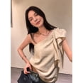 thumbnail image 4 of Women One Shoulder Tops Solid Shirts Loose Tank Top Oat Rice S, 4 of 9