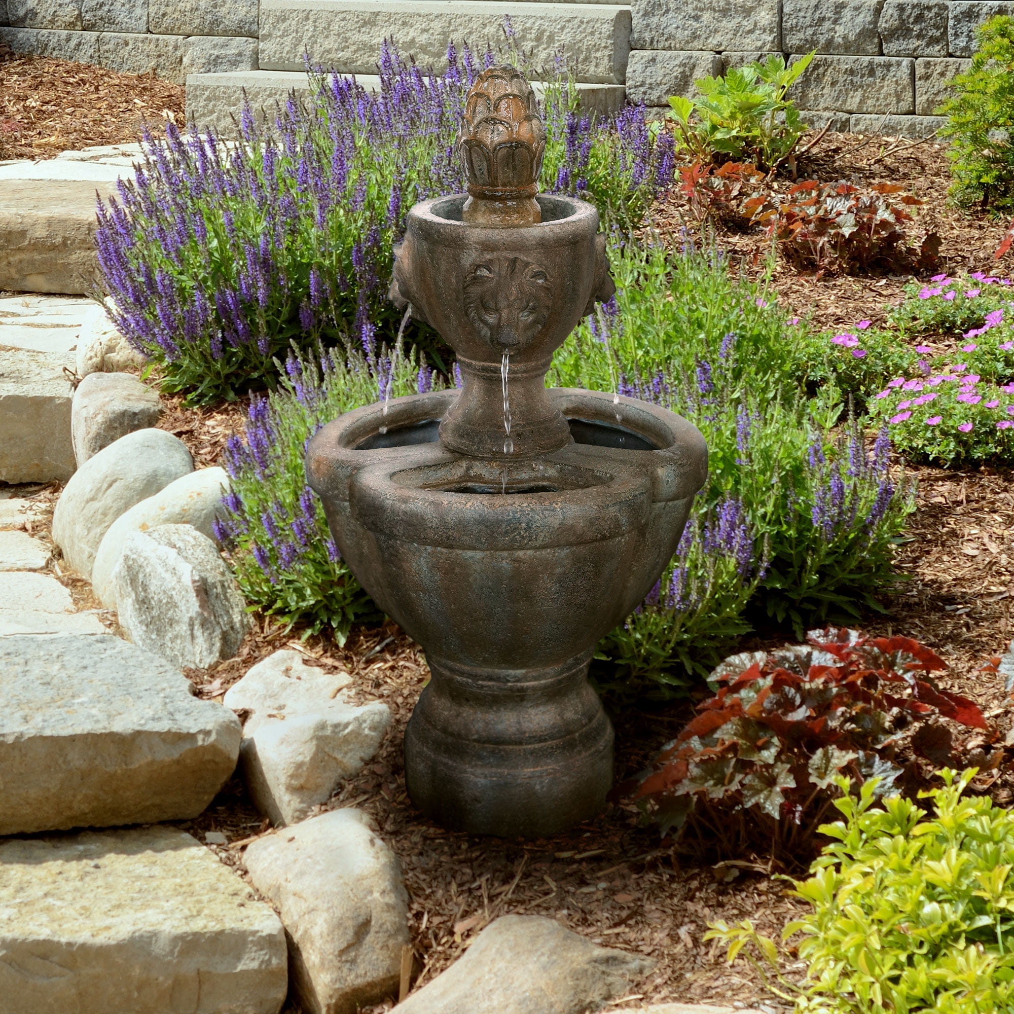 Outdoor Water Fountain Solar 4 Tier Resin Modern Zen Decor Garden Patio Backyard 