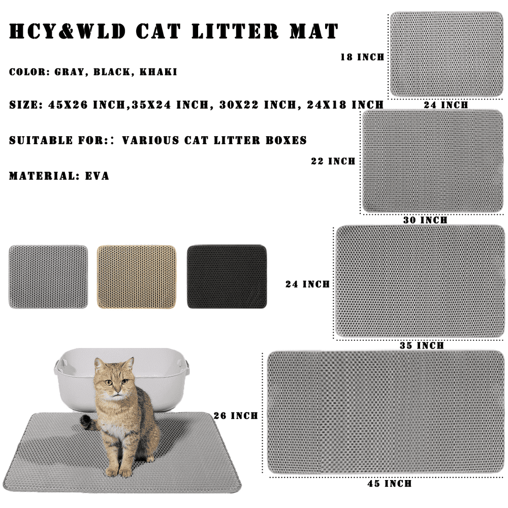 SUGARMOM Cat Litter Mat  45”x26” Extra Large&Long Double Layer Cat Litter Box Mat  EVA Non-Slip  Waterproof Urine Proof Cat Litter Catcher Mat  Easy Clean Scatter Control (45”x26”  Khaki)