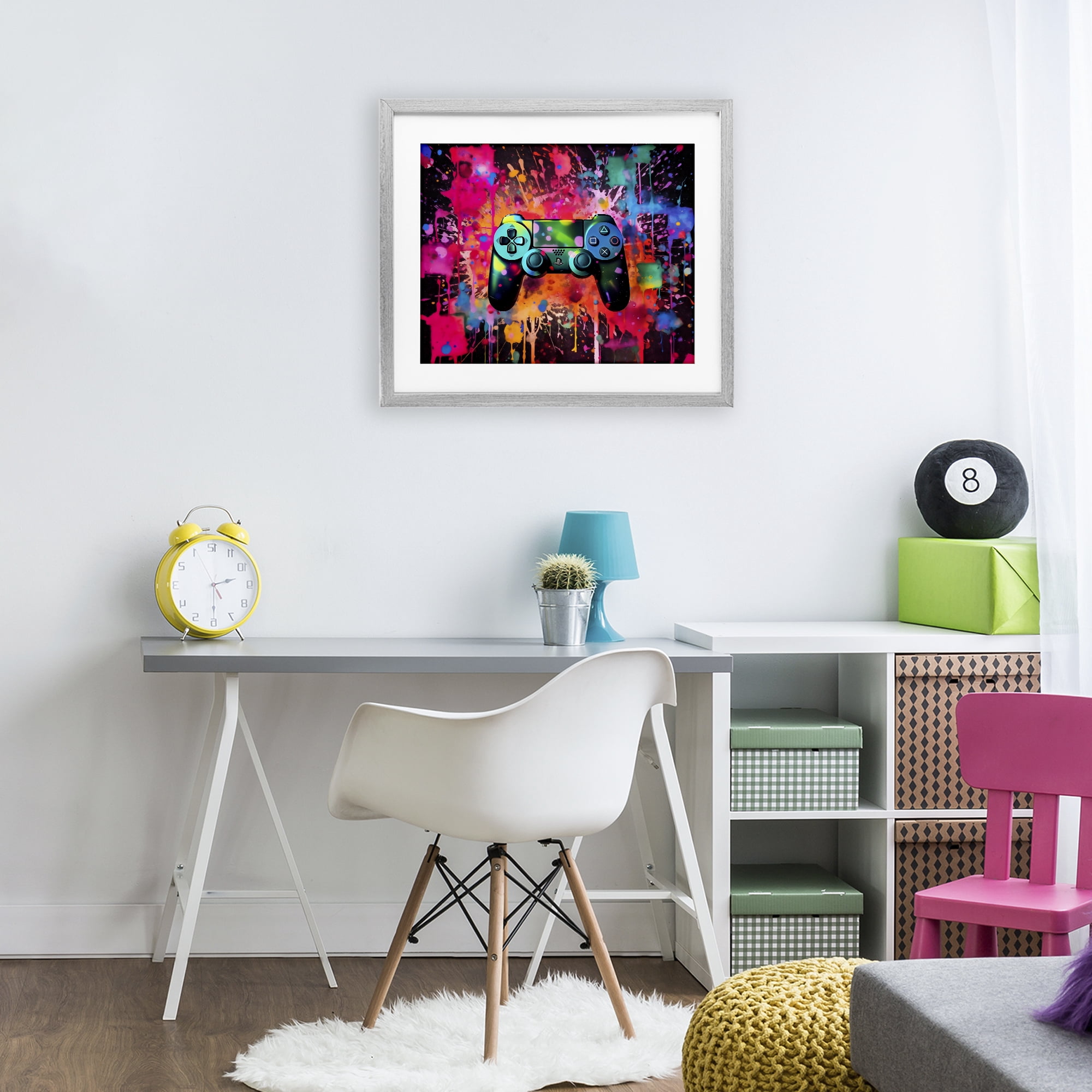 Stupell Industries Vibrant Gamepad Burst Gray Framed Print Under Glass, design by Creative Studio
