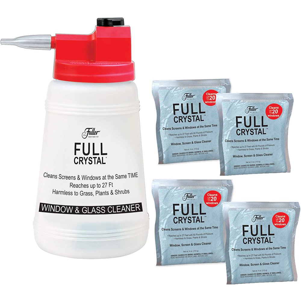 Full Crystal Window and Outdoor Surface Cleaner, Bottle and Four 4.oz Crystal Powder Included