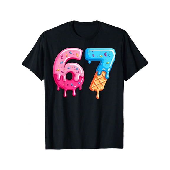 Six Seven Ice Cream Drip Cool Meme 67 Funny Number T-Shirt
