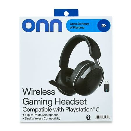 onn Wireless Gaming Headset Compatible with PlayStation 5, Bluetooth/2.4GHz, Black