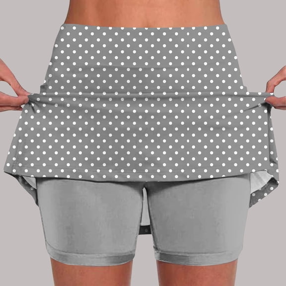 Utoimkio Women's Polka Dot Tennis Skirt with Built-in Shorts,High Waist Casual Athletic Skort for Golf & Workout