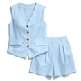 thumbnail image 2 of Pounoo Women's Linen Two Piece Set Sleeveless V Neck Vest and Casual Shorts Lightweight Loose Fit Outfit for Daily and Vacation Wear Gift, 2 of 6