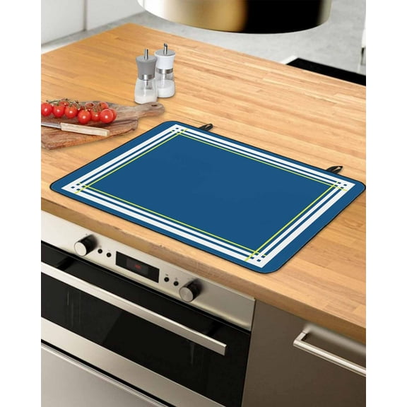 nqOlkjepod Large Induction Cooktop Protector Mat 24"x21", Navy Blue Line Stove Top Covers for Electric Stove, Farmhouse Simple Blue Striped Decorative Stove Burner Cover Mats, Glass Top Stove Cover