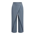 thumbnail image 5 of Women's High Waist Wrap Front Capri Pants Cross Over Design with Decorative Buttons Casual Wide Leg Trousers with Pockets Blue XXL(XXL), 5 of 9