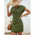 thumbnail image 4 of Women's Notched Short Sleeve Mini Tee Dress with 95% polyester 5% spandex breathable opaque stretch fabric everyday wear, 4 of 14