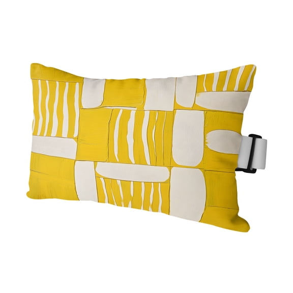 1 Pack Outdoor Waterproof Throw Pillows for Head,Yellow White Color Block Cushion Cases with Insert&Straps Neck Pillows for Patio Recliner Chair,Abstract Geometric Art