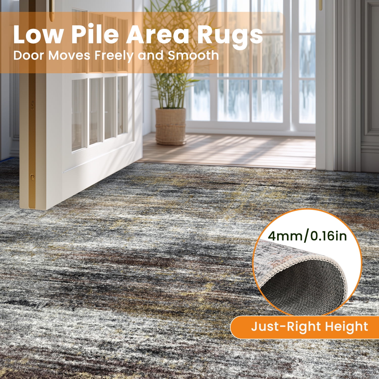 Area Rugs for Living Room, Homasen 4'x6' Washable Indoor Rug Abstract Retro Brown, Soft Low Pile Stain Resistant Carpet for Entryway, Nursery, Bedroom
