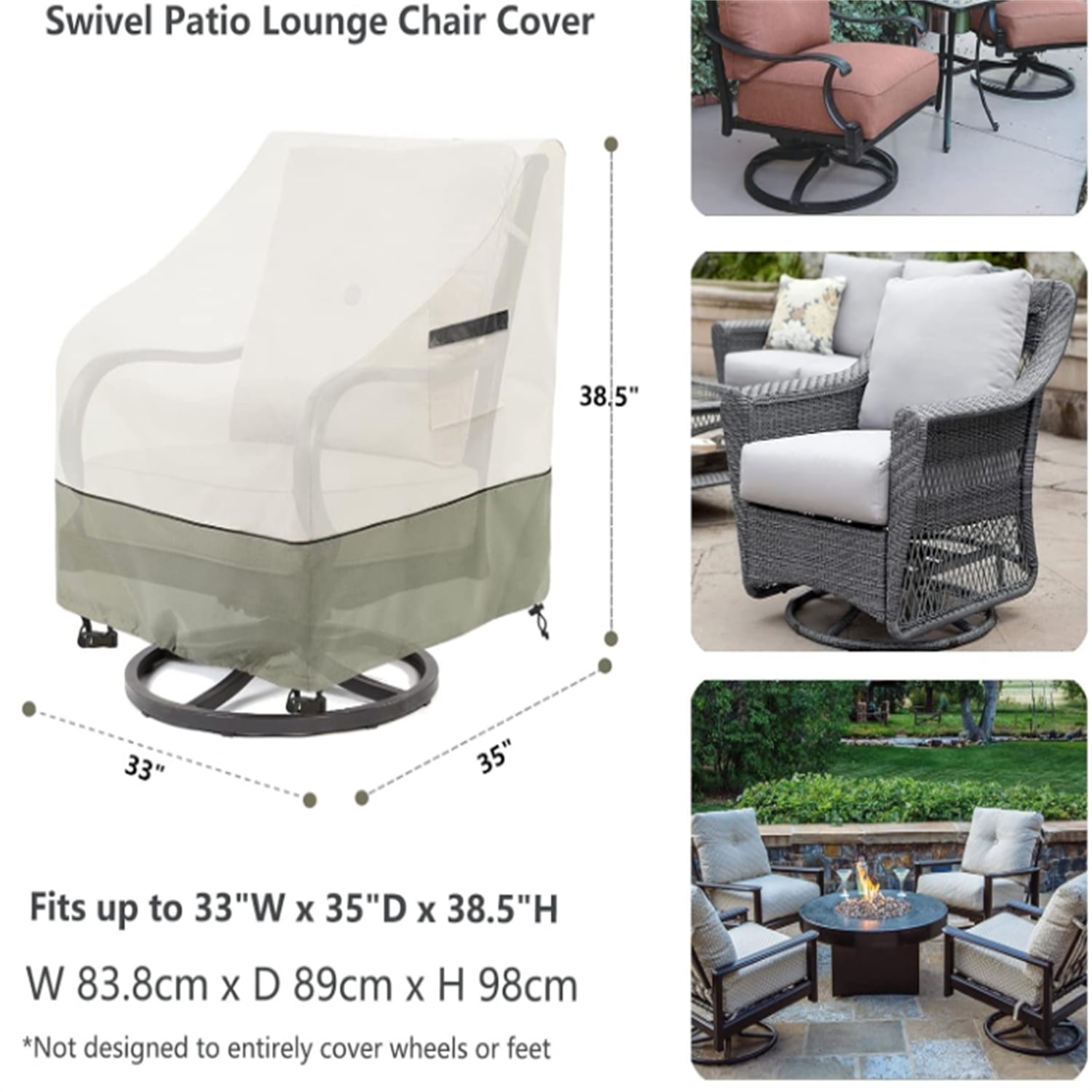 Outdoor Swivel Lounge Chair Cover 2 Pack,100% Waterproof Heavy Duty Outdoor Chair Covers,(33 W x 35 D x 38.5 H inches) Patio Furniture Cover for Swivel Patio Chair,White&Grayish Green