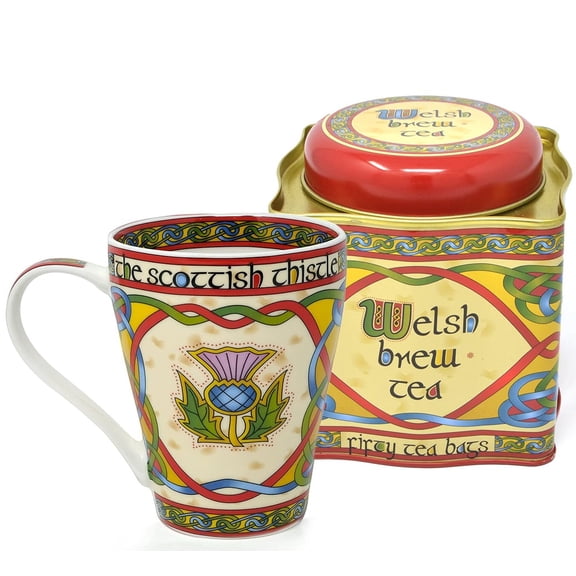 Royal Tara Set of 1 Scottish Thistle Celtic Mug/Tea Cup and 1 Welsh Brew Tea 50 Teabags Blend of African and Indian Tea Net Weight: 125g Gross Weight: 295g