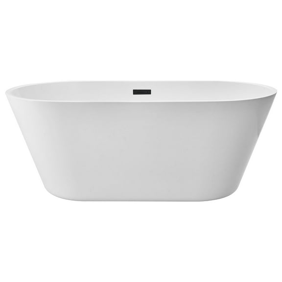 KFFKFF 59-Inch Acrylic Freestanding Bathtub, Contemporary Oval Soaking Tub with Matte Black Overflow and Drain, Ideal for Modern Bathrooms and Renovation Projects