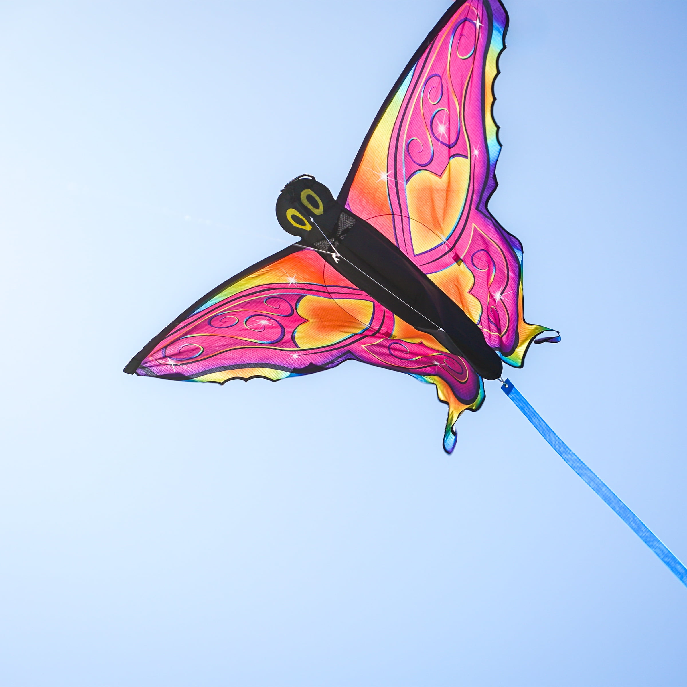 In the Breeze 3382 — Fancy Butterfly Kite — Colorful Easy-Flying Kite with Color-Coordinated Tails, Kite Line Included