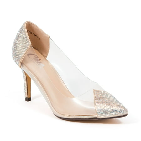 

Chic By Lady Couture Good Times Lucite Pump With Rhinestone Trim Rosegold 7