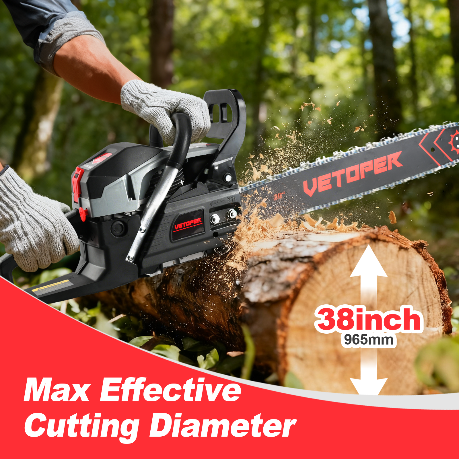 Vetoper Gas Chainsaw 62CC 2 Stroke Handed Petrol Gasoline Powered Chain Saw 6220G with Two Bars (18in+20in)